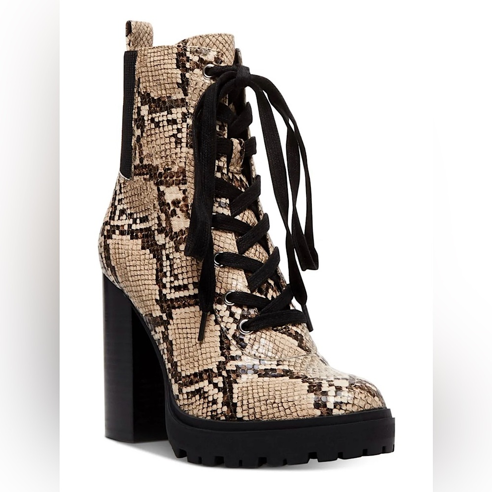 NEW Steve Madden LATCH Snake Print Lug Sole Heeled Hiking Boots Women’s 9.5